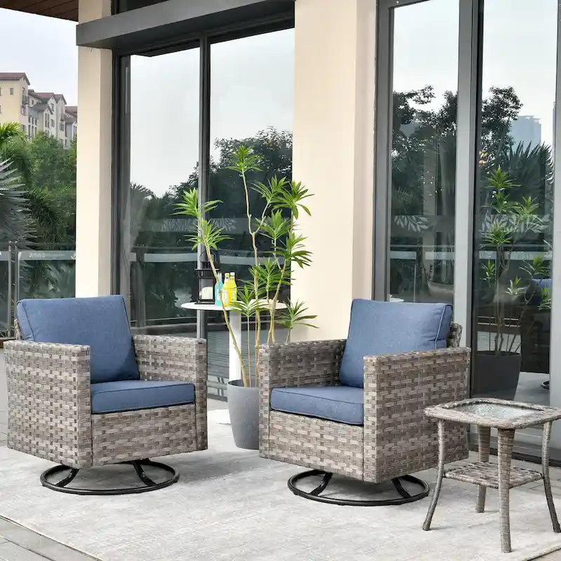 Ensemble de 3 pièces OVIOS comprenant un fauteuil à bascule pivotant en osier et une table d'appoint