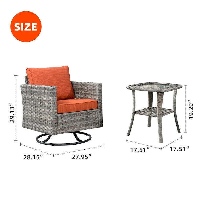 Ensemble de 3 pièces OVIOS comprenant un fauteuil à bascule pivotant en osier et une table d'appoint