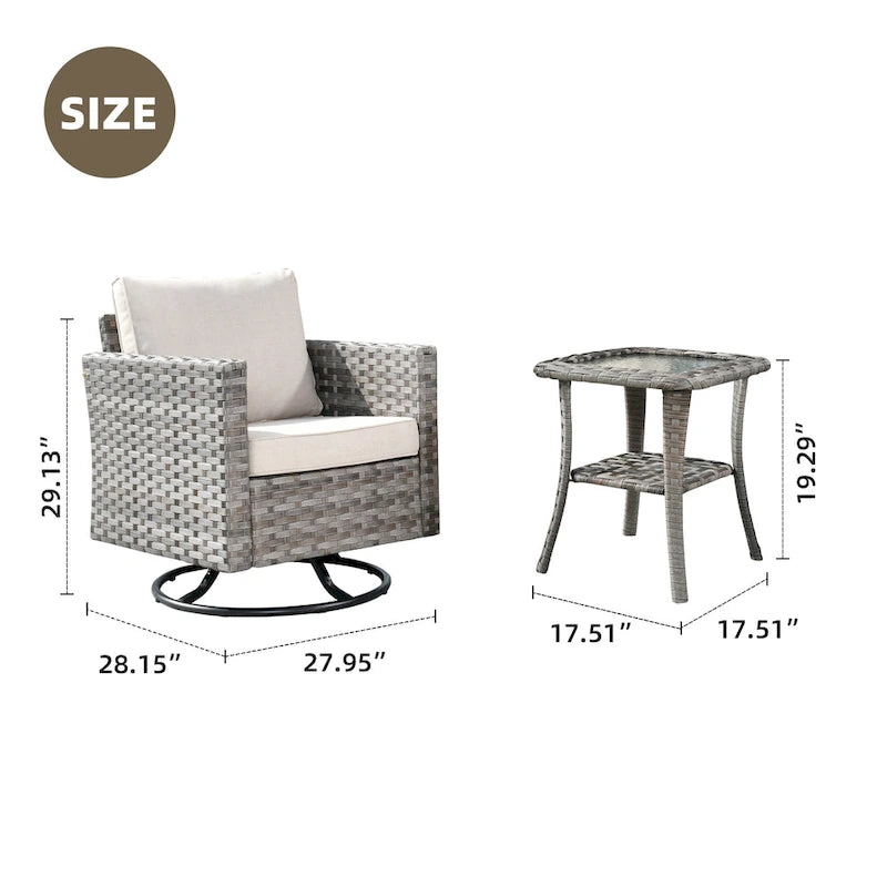 Ensemble de 3 pièces OVIOS comprenant un fauteuil à bascule pivotant en osier et une table d'appoint