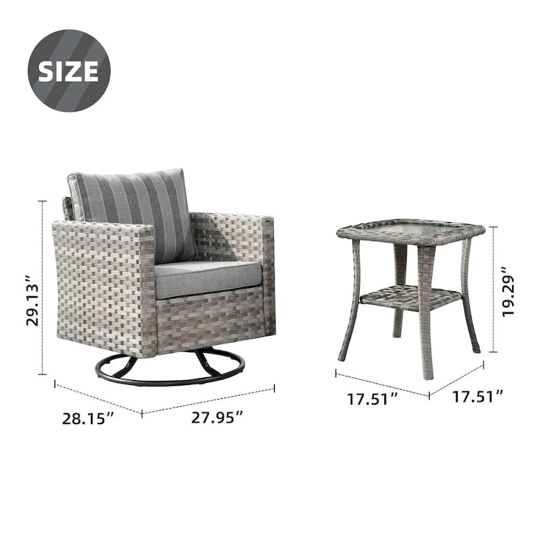 Ensemble de 3 pièces OVIOS comprenant un fauteuil à bascule pivotant en osier et une table d'appoint