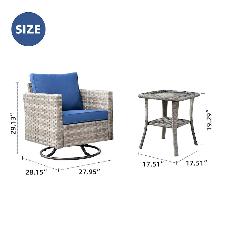 Ensemble de 3 pièces OVIOS comprenant un fauteuil à bascule pivotant en osier et une table d'appoint
