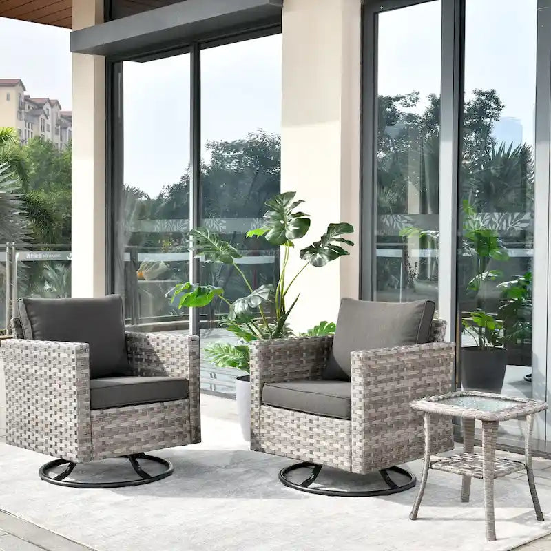 Ensemble de 3 pièces OVIOS comprenant un fauteuil à bascule pivotant en osier et une table d'appoint