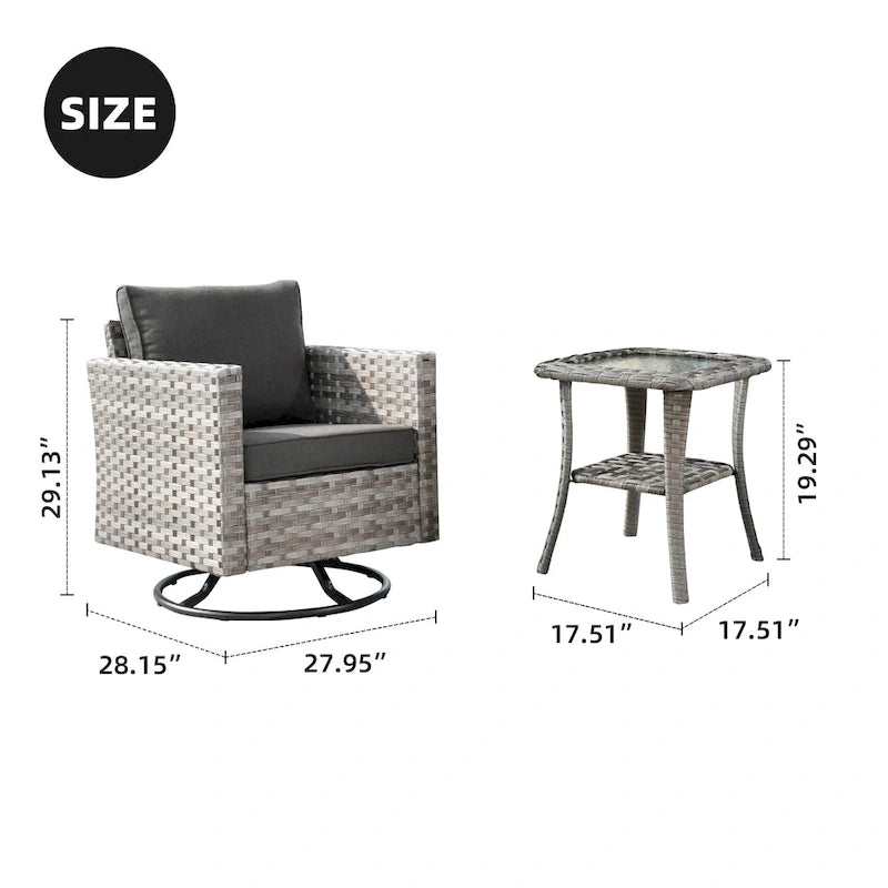 Ensemble de 3 pièces OVIOS comprenant un fauteuil à bascule pivotant en osier et une table d'appoint