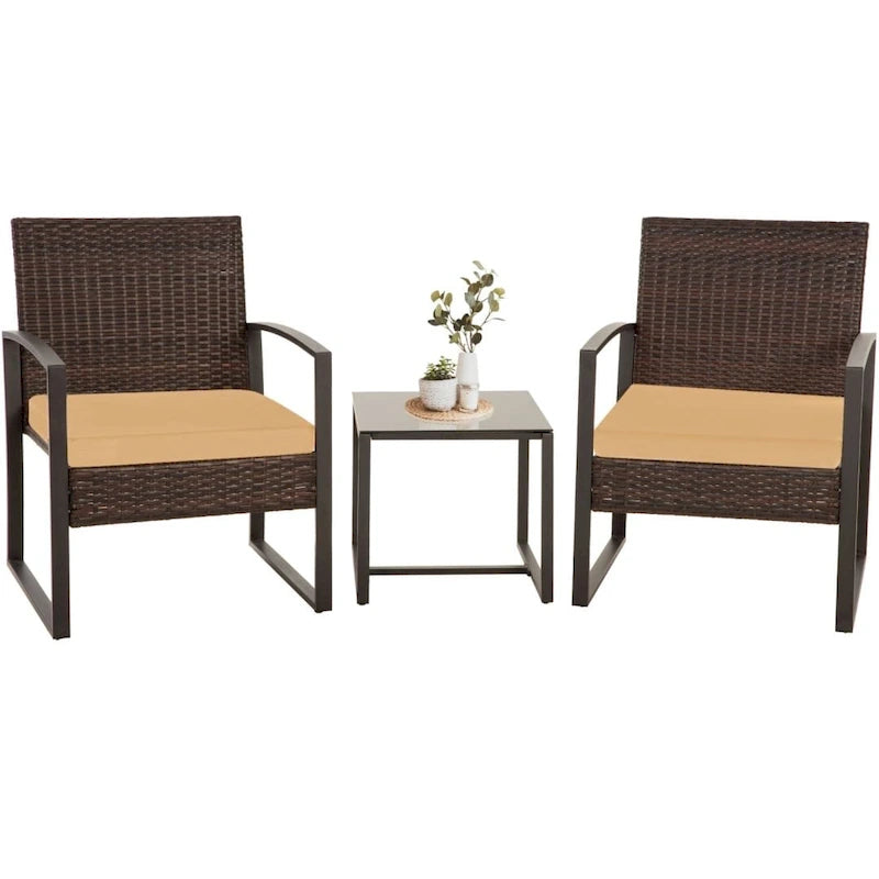 Ensemble bistro en résine tressée 3 pièces, comprenant chaises de patio et table basse - ensemble de 3