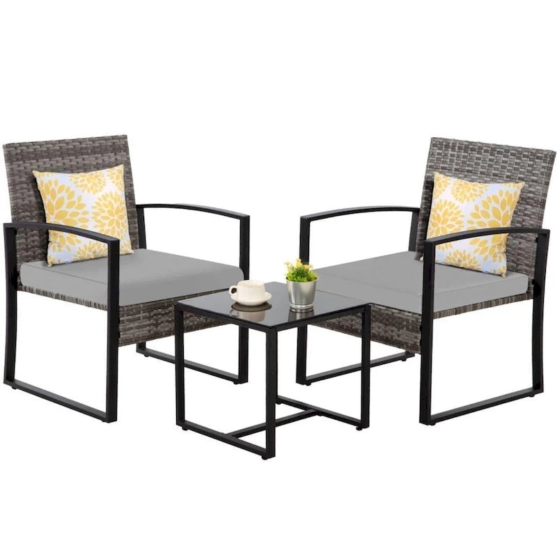 Ensemble bistro en résine tressée 3 pièces, comprenant chaises de patio et table basse - ensemble de 3