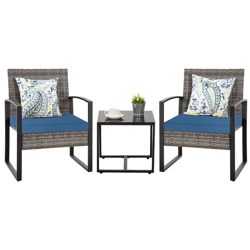 Ensemble bistro en résine tressée 3 pièces, comprenant chaises de patio et table basse - ensemble de 3