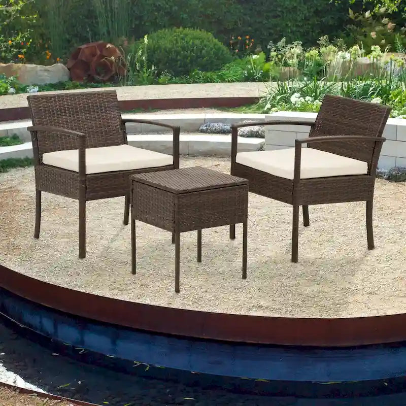 Ensemble bistro en résine tressée 3 pièces, comprenant chaises de patio et table basse - ensemble de 3