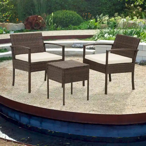 Ensemble bistro en résine tressée 3 pièces, comprenant chaises de patio et table basse - ensemble de 3