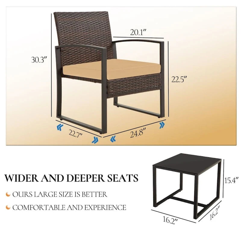 Ensemble bistro en résine tressée 3 pièces, comprenant chaises de patio et table basse - ensemble de 3