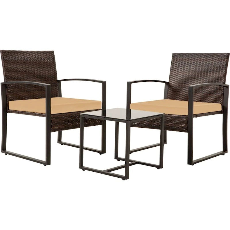 Ensemble bistro en résine tressée 3 pièces, comprenant chaises de patio et table basse - ensemble de 3