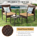 Ensemble bistro en résine tressée 3 pièces, comprenant chaises de patio et table basse - ensemble de 3
