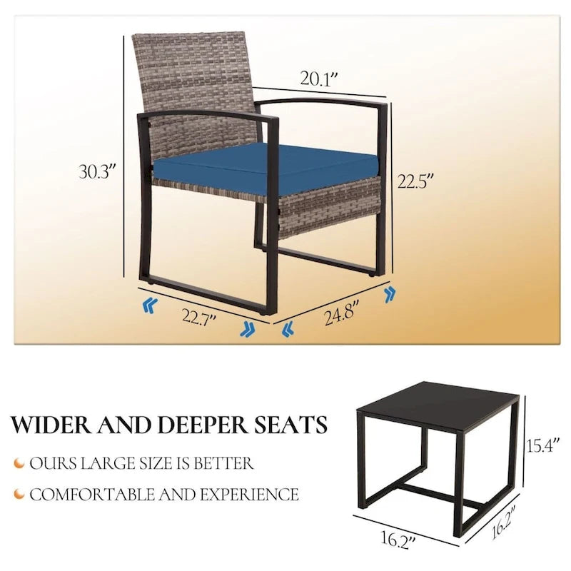 Ensemble bistro en résine tressée 3 pièces, comprenant chaises de patio et table basse - ensemble de 3