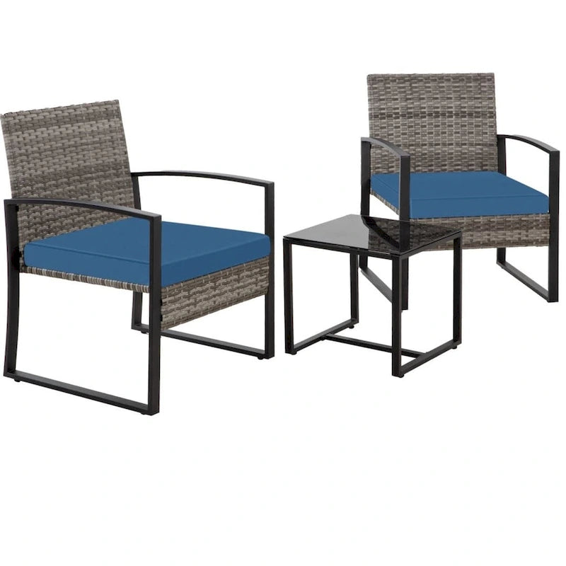 Ensemble bistro en résine tressée 3 pièces, comprenant chaises de patio et table basse - ensemble de 3