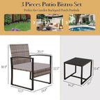 Ensemble bistro en résine tressée 3 pièces, comprenant chaises de patio et table basse - ensemble de 3