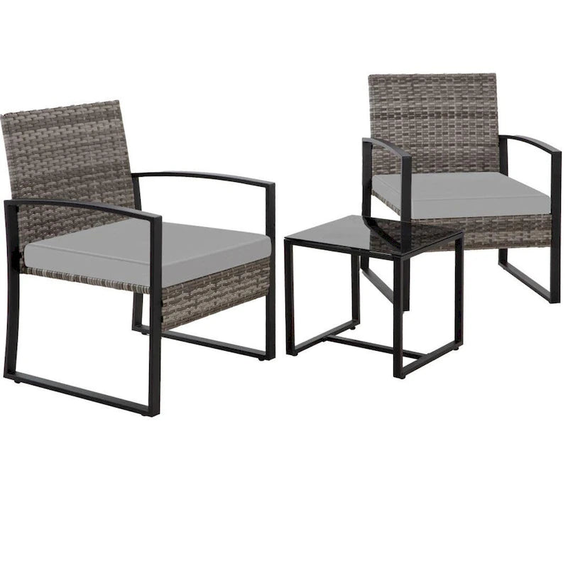 Ensemble bistro en résine tressée 3 pièces, comprenant chaises de patio et table basse - ensemble de 3