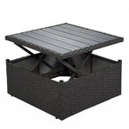 Lit de jour rectangulaire d'extérieur avec auvent rétractable, canapé d'angle en osier avec coussins lavables, jardin, véranda