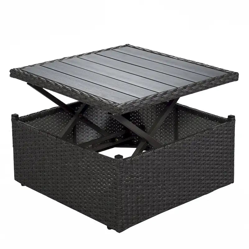 Lit de jour rectangulaire d'extérieur avec auvent rétractable, canapé d'angle en osier avec coussins lavables, jardin, véranda
