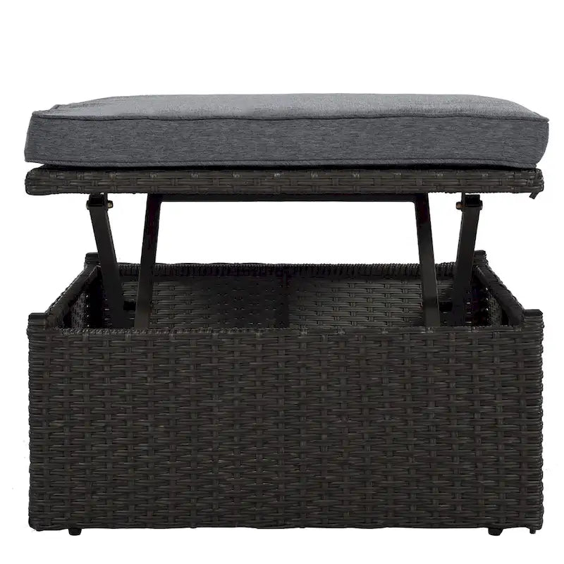Lit de jour rectangulaire d'extérieur avec auvent rétractable, canapé d'angle en osier avec coussins lavables, jardin, véranda