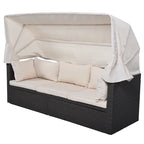 Lit de jour rectangulaire d'extérieur avec auvent rétractable, canapé d'angle en osier avec coussins lavables, jardin, véranda