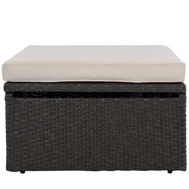 Lit de jour rectangulaire d'extérieur avec auvent rétractable, canapé d'angle en osier avec coussins lavables, jardin, véranda