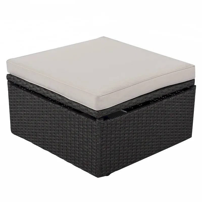 Lit de jour rectangulaire d'extérieur avec auvent rétractable, canapé d'angle en osier avec coussins lavables, jardin, véranda