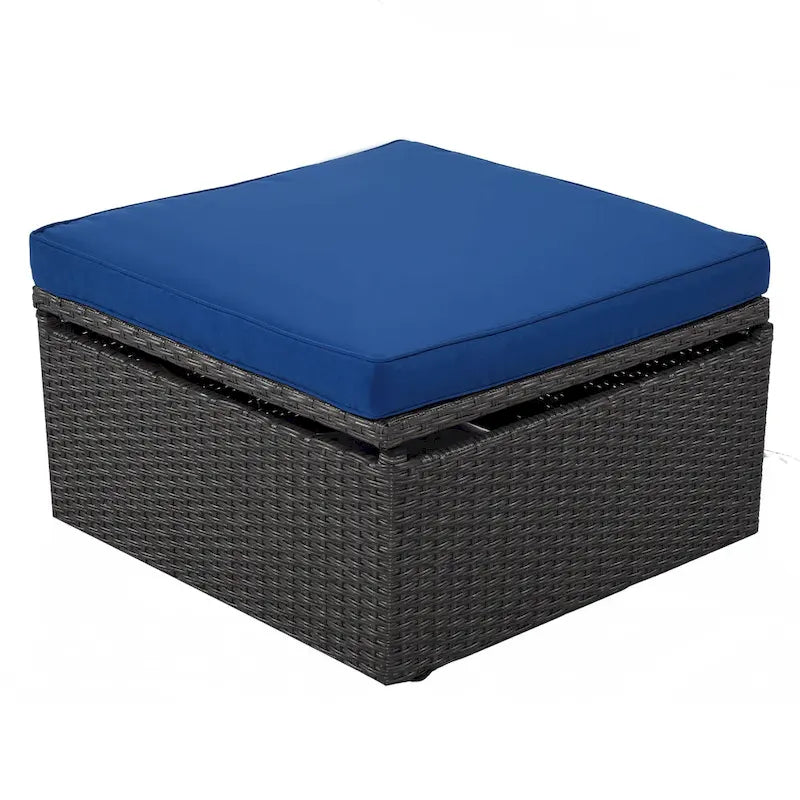 Lit de jour rectangulaire d'extérieur avec auvent rétractable, canapé d'angle en osier avec coussins lavables, jardin, véranda