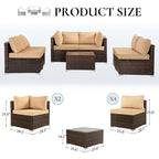 Ensemble de mobilier de jardin en résine tressée marron 7 pièces, 6 canapés, 1 table