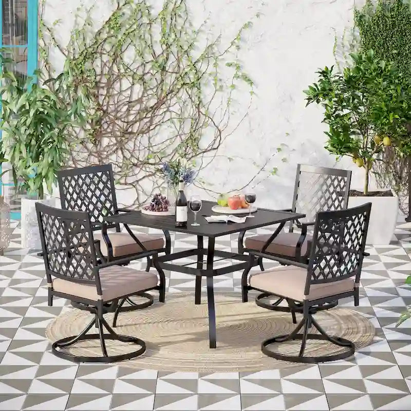 Ensemble de salle à manger d'extérieur MAISON ARTS 5 pièces avec 4 chaises pivotantes rembourrées et une table résistante aux intempéries de 37 pouces