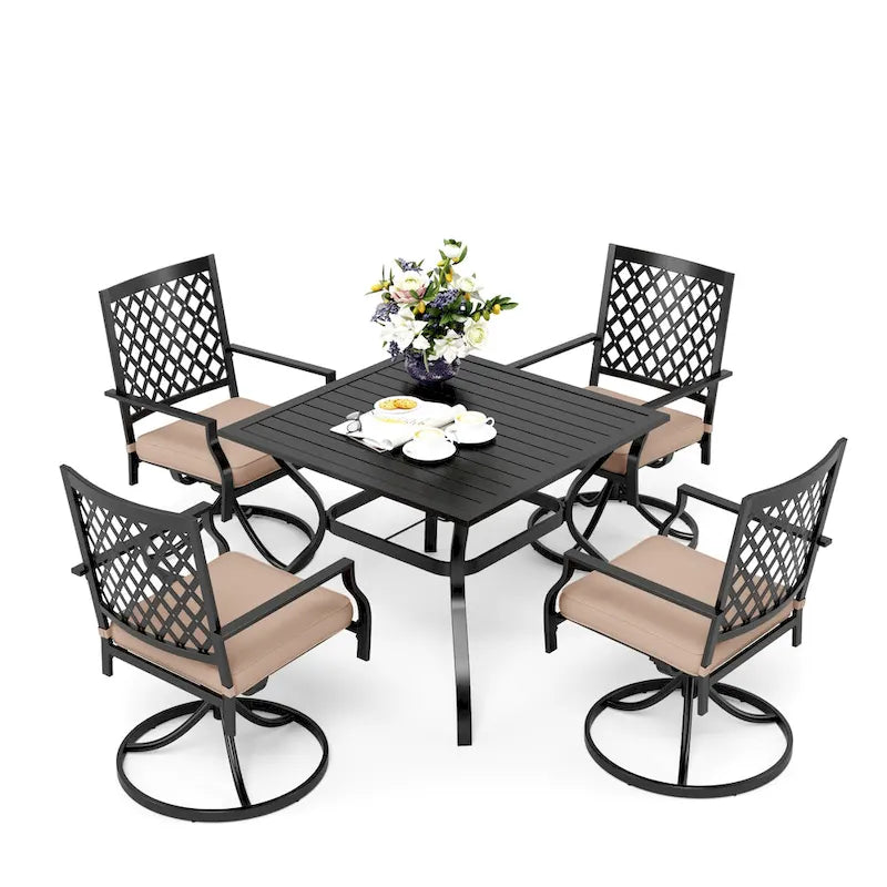 Ensemble de salle à manger d'extérieur MAISON ARTS 5 pièces avec 4 chaises pivotantes rembourrées et une table résistante aux intempéries de 37 pouces