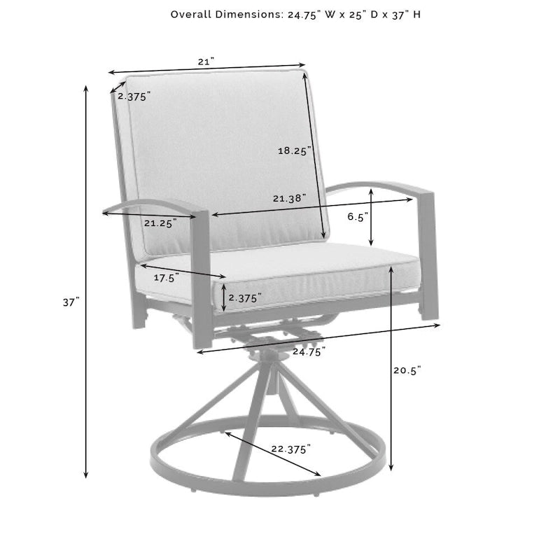 Ensemble de 2 chaises pivotantes de jardin Crosley Kaplan - 63 cm (L) x 64 cm (P) x 94 cm (H)
