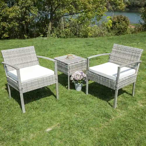 Ensemble de conversation en résine tressée 3 pièces pour patio avec table basse