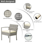 Ensemble de conversation en résine tressée 3 pièces pour patio avec table basse