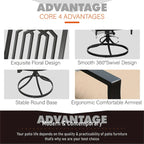 Ensemble de salle à manger d'extérieur MAISON ARTS en métal, 5 pièces, comprenant 4 chaises pivotantes avec accoudoirs et coussins, et une table ronde de 96 cm avec un trou pour parasol de 4 cm.