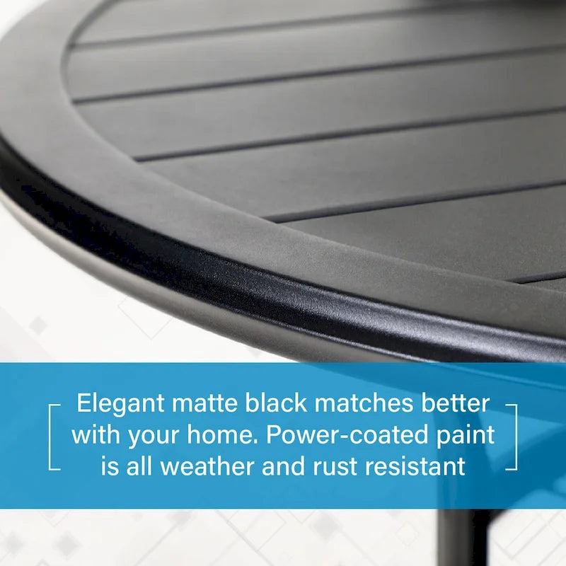 Ensemble de salle à manger d'extérieur MAISON ARTS en métal, 5 pièces, comprenant 4 chaises pivotantes avec accoudoirs et coussins, et une table ronde de 96 cm avec un trou pour parasol de 4 cm.