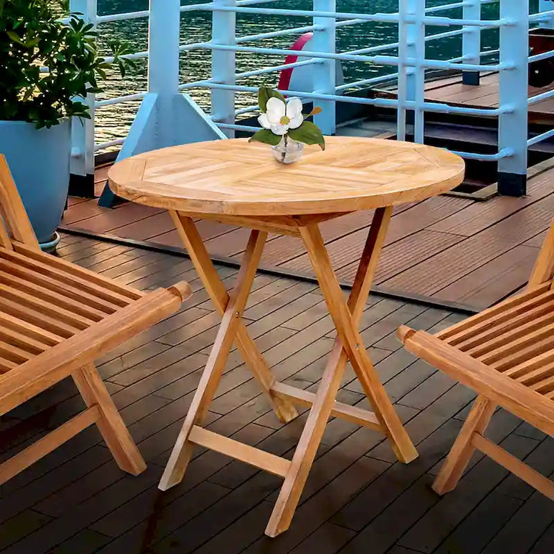 Table de bistro pliante d'extérieur en bois de teck de Californie Chic Teak, 91 cm (36 pouces).