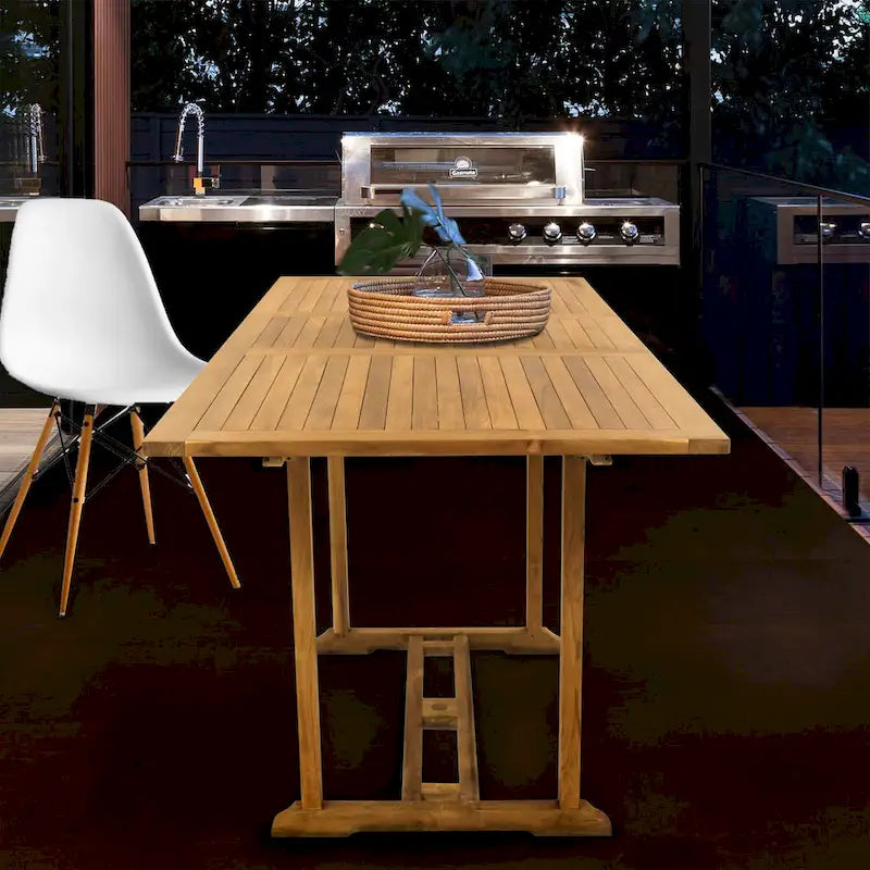 Table de bar d'extérieur extensible rectangulaire en bois de teck Chic Teak Elzas, 71 à 95 pouces (table seule)