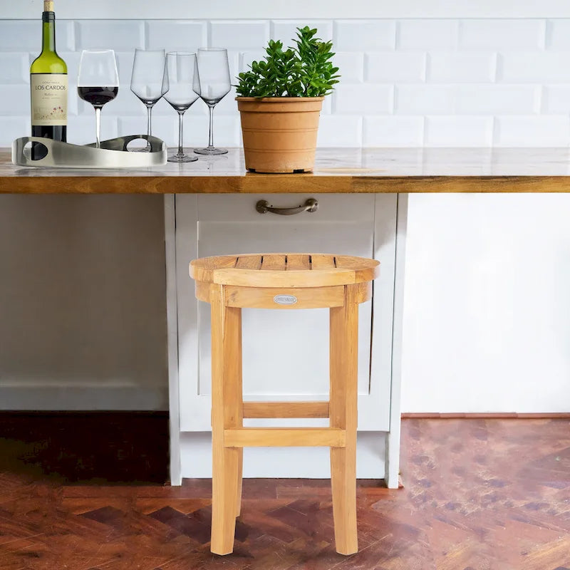 Tabouret de bar rond Chic Teak Santiago pour intérieur/extérieur, 61 cm (24 pouces)