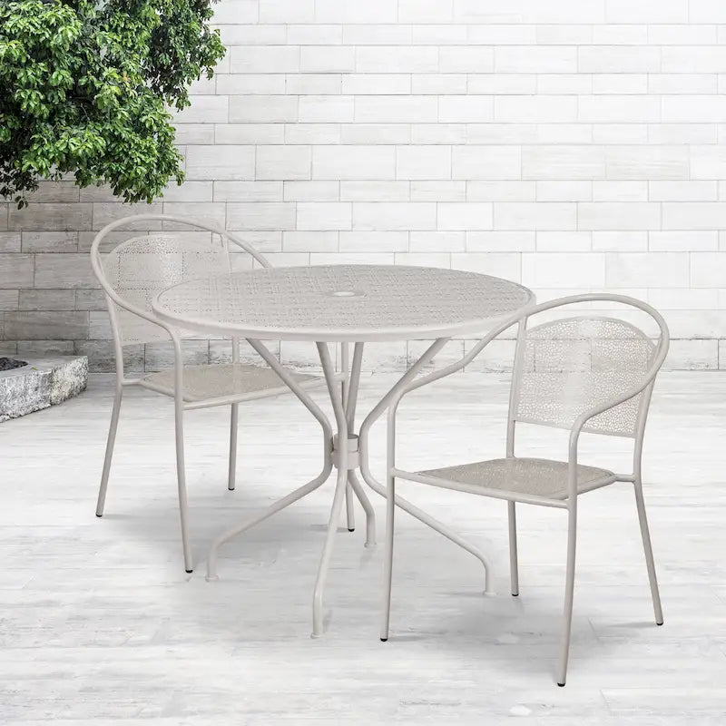 Ensemble table de patio ronde en acier de 3 pièces (35 pouces) avec chaises à dossier rond