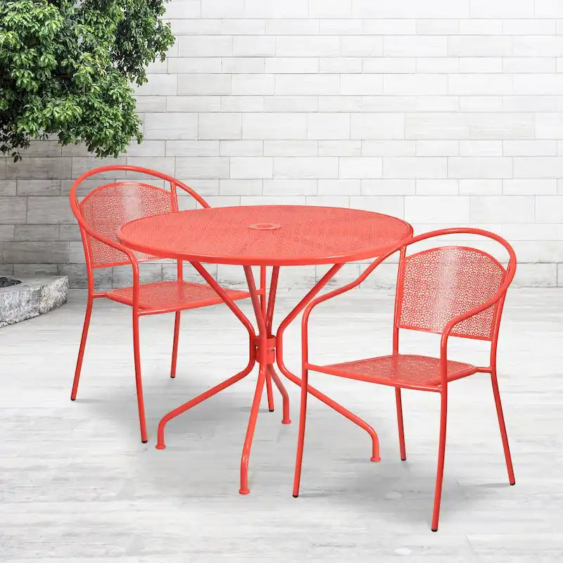 Ensemble table de patio ronde en acier de 3 pièces (35 pouces) avec chaises à dossier rond