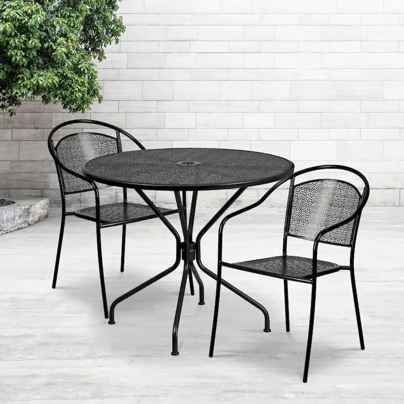 Ensemble table de patio ronde en acier de 3 pièces (35 pouces) avec chaises à dossier rond