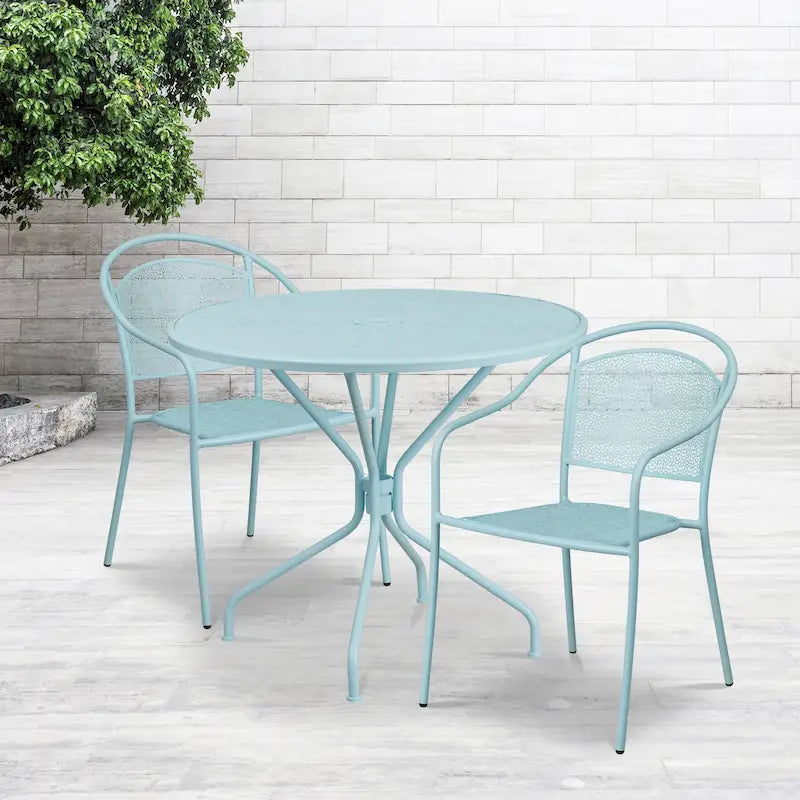 Ensemble table de patio ronde en acier de 3 pièces (35 pouces) avec chaises à dossier rond