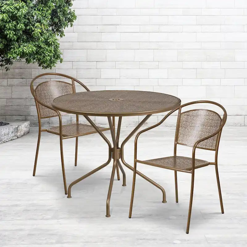 Ensemble table de patio ronde en acier de 3 pièces (35 pouces) avec chaises à dossier rond
