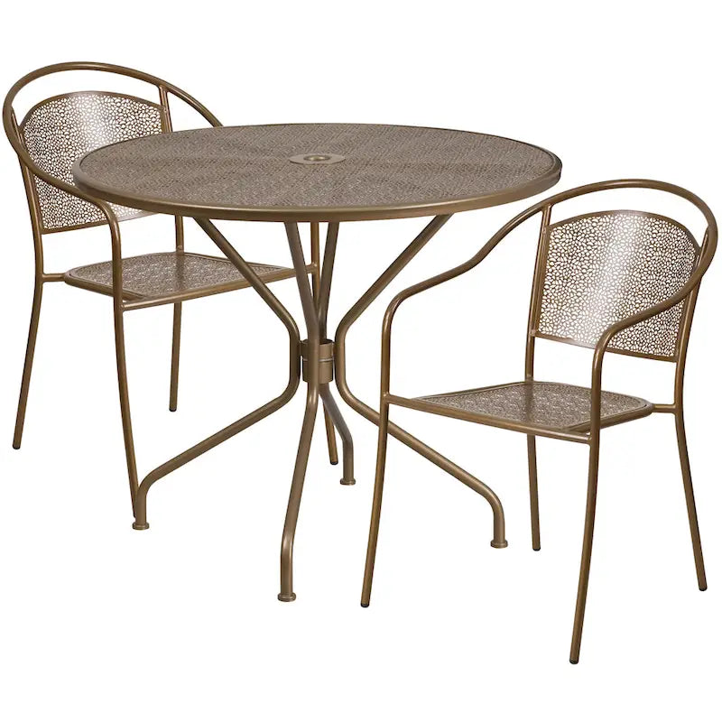 Ensemble table de patio ronde en acier de 3 pièces (35 pouces) avec chaises à dossier rond