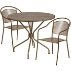 Ensemble table de patio ronde en acier de 3 pièces (35 pouces) avec chaises à dossier rond