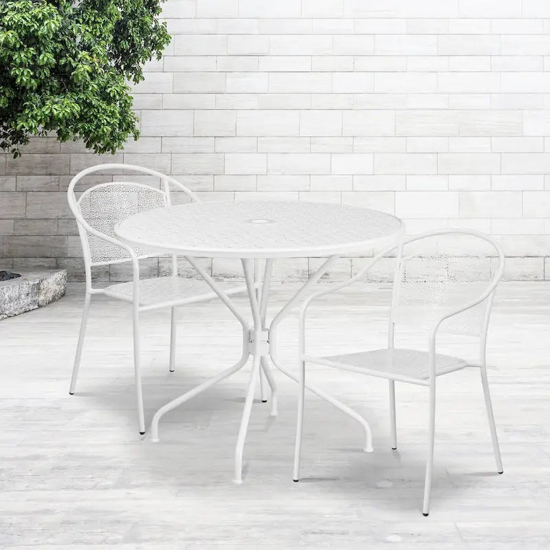Ensemble table de patio ronde en acier de 3 pièces (35 pouces) avec chaises à dossier rond