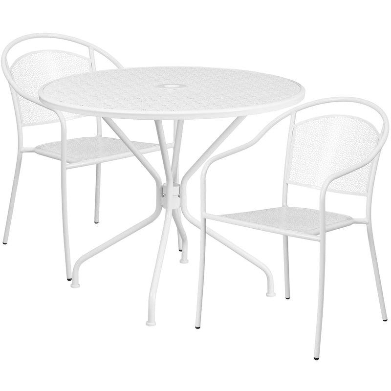 Ensemble table de patio ronde en acier de 3 pièces (35 pouces) avec chaises à dossier rond