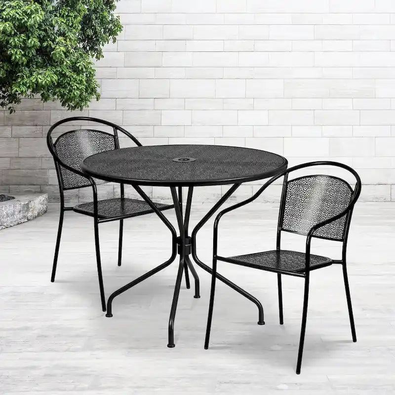 Ensemble table de patio ronde en acier de 3 pièces (35 pouces) avec chaises à dossier rond