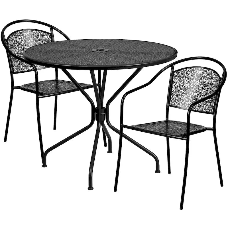 Ensemble table de patio ronde en acier de 3 pièces (35 pouces) avec chaises à dossier rond