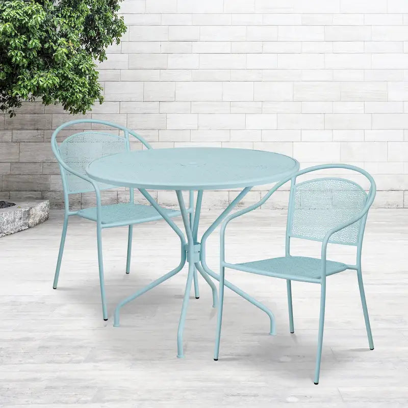 Ensemble table de patio ronde en acier de 3 pièces (35 pouces) avec chaises à dossier rond