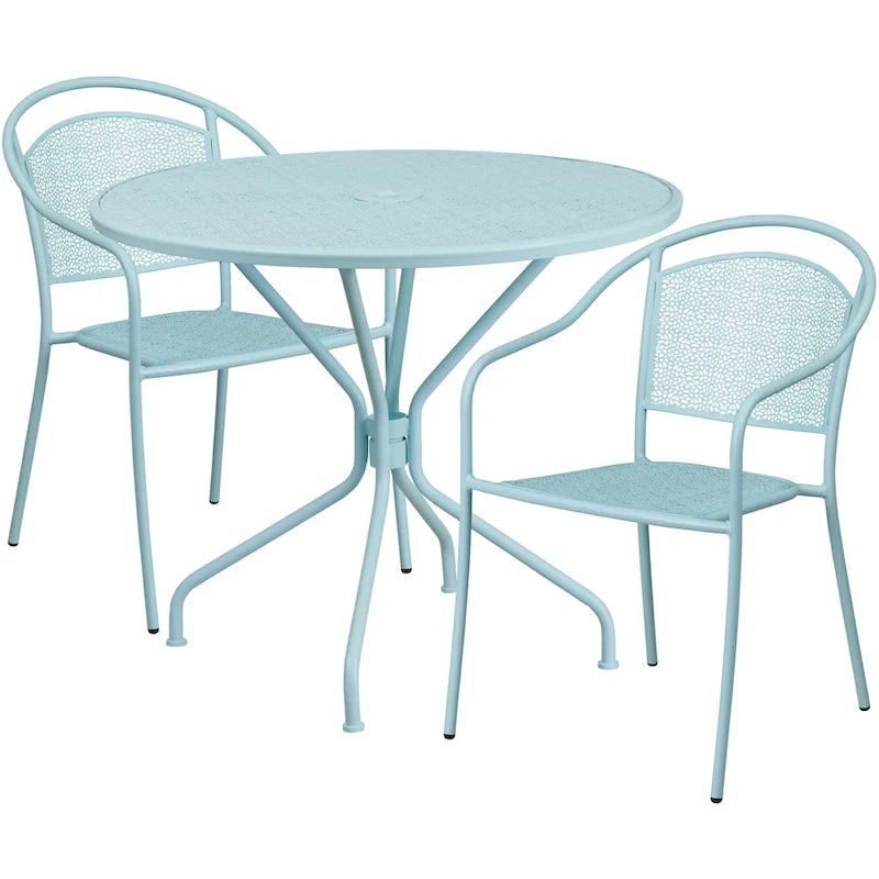 Ensemble table de patio ronde en acier de 3 pièces (35 pouces) avec chaises à dossier rond